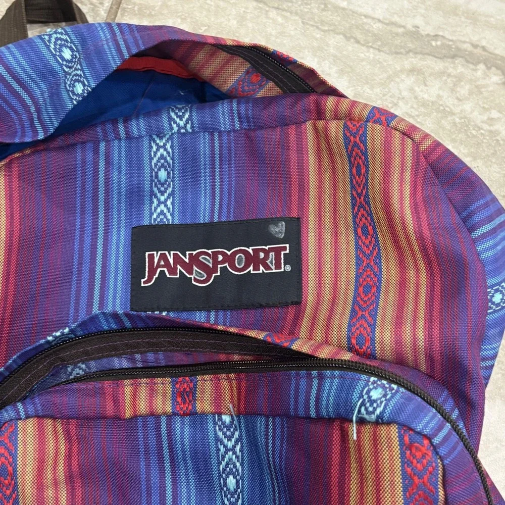 JanSport Originals Backpack Southwestern Stripe Canvas Suede Bottom Blue Purple